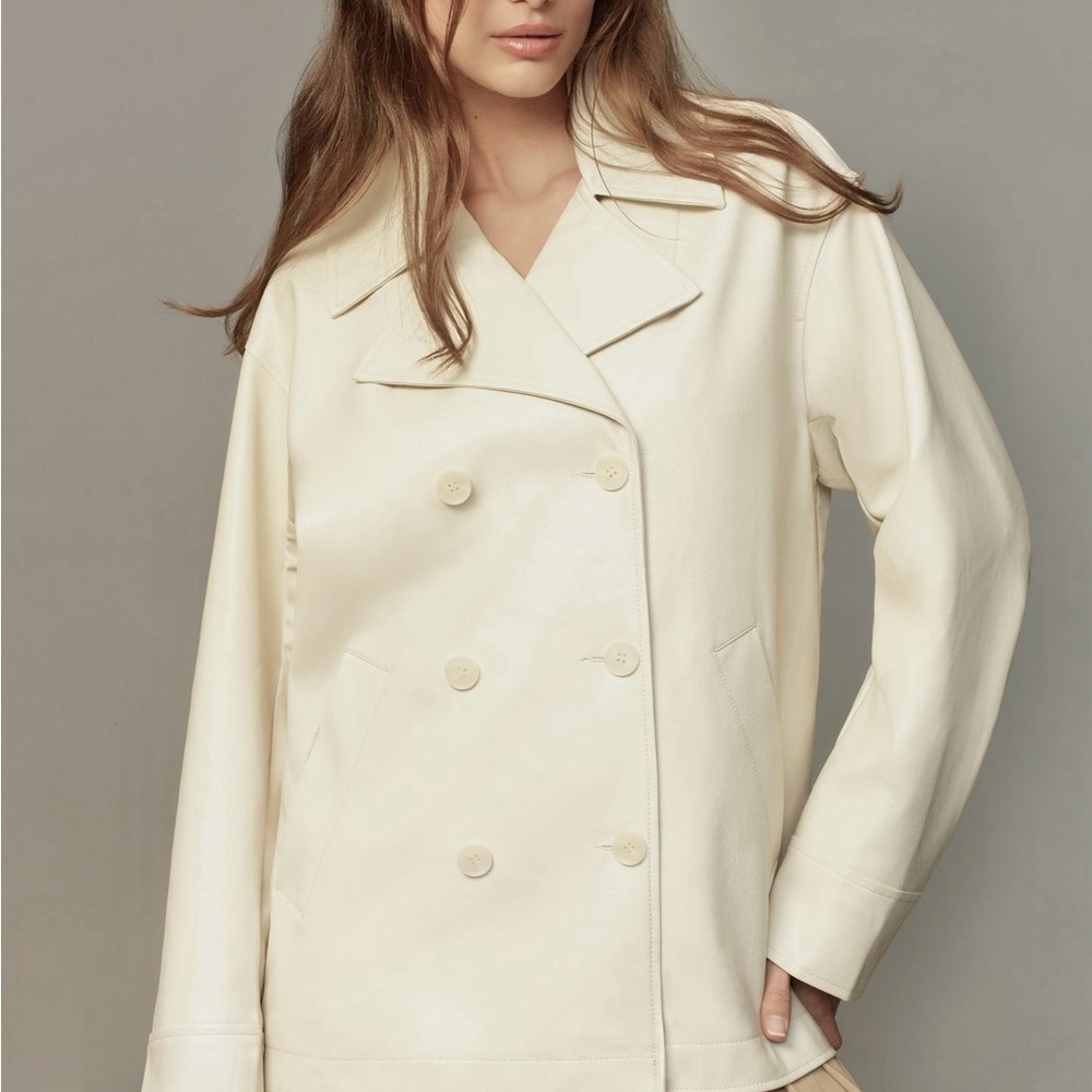 Maeve Cream Double-Breasted Faux Leather Jacket NWT